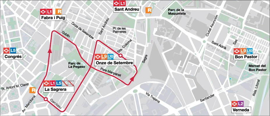 Mapa de recorrido de bus especial