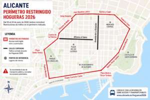 Cortes de tráfico en Alicante por las Hogueras 2026: mapa de calles afectadas, horarios y alternativas