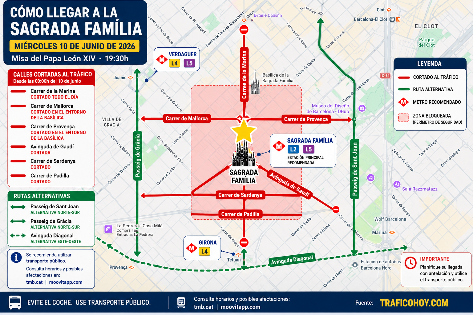 Mapa de Cómo llegar a la Sagrada Família el miércoles 10 de junio