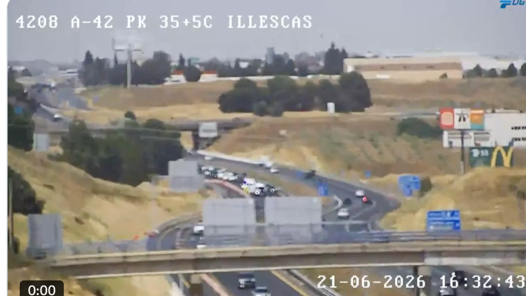 Accidente en la A-42 en Illescas Toledo km 34: carril derecho cortado y 1 km de retenciones sentido Toledo