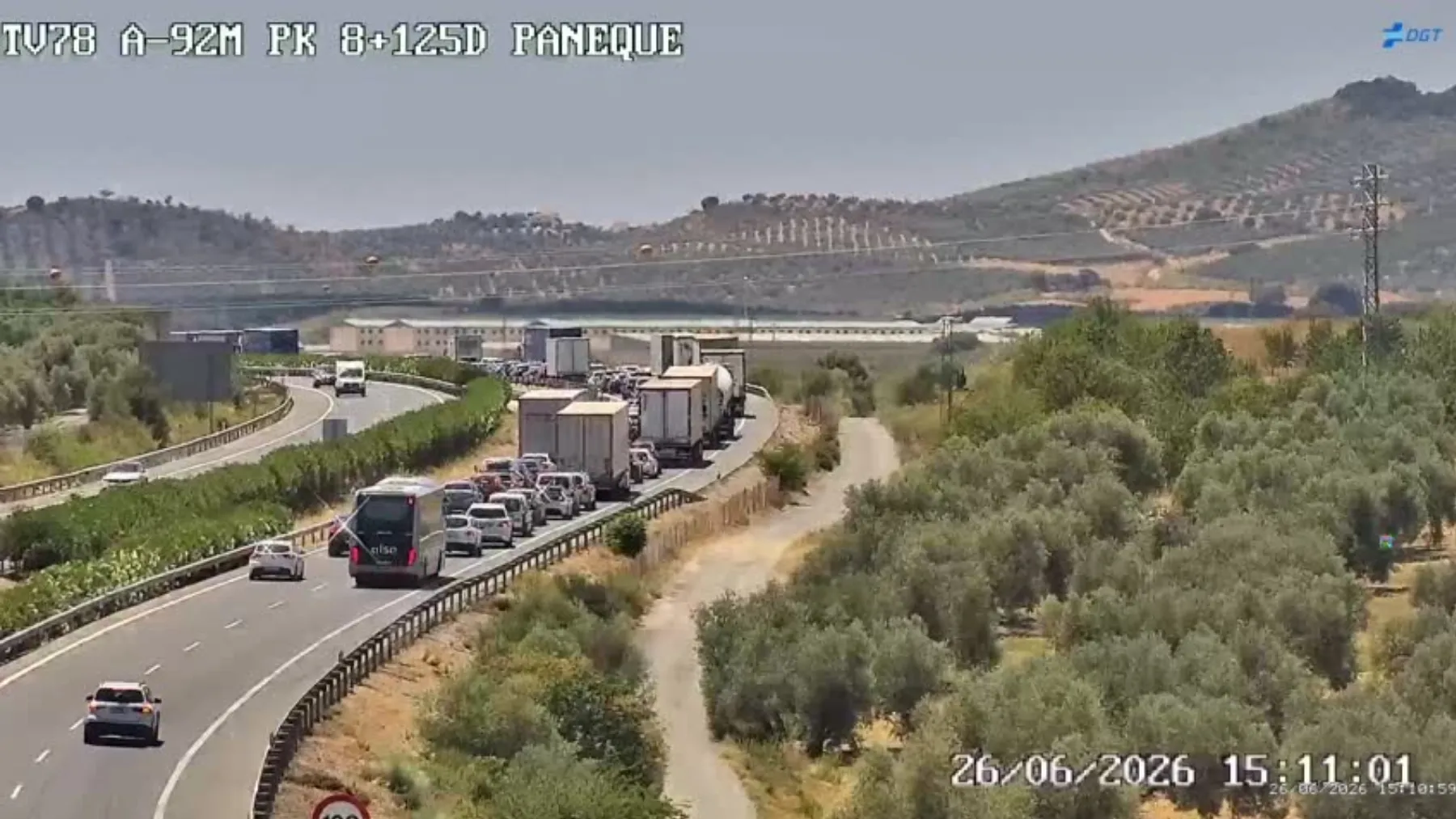 Cortada la A-92M en Málaga: tráfico desviado por una incidencia a la altura de Archidona