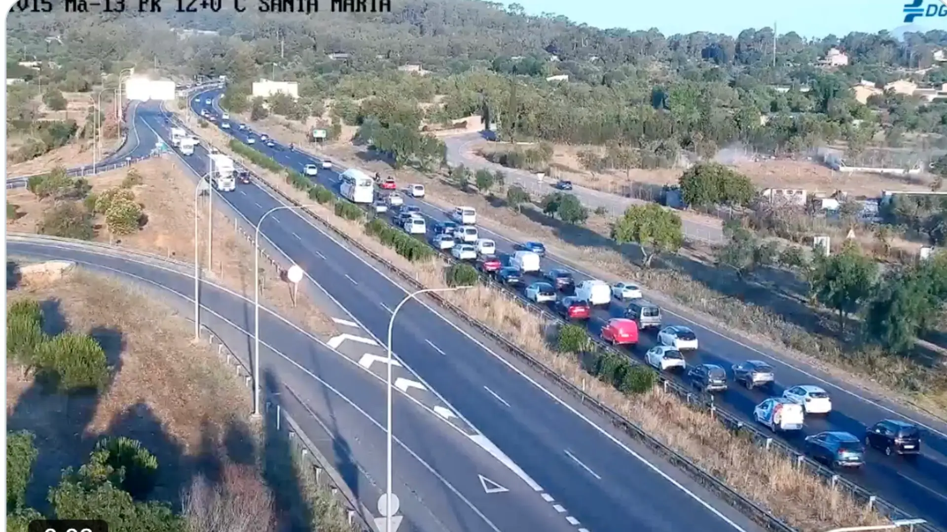 Problemas para entrar en Palma: un alcance en la Ma-13 obliga a cerrar un carril en Santa Maria del Camí