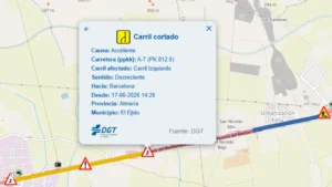 Accidente en la A-7 en Almería: cortado un carril en El Ejido y problemas de tráfico hacia Murcia