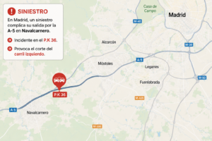 Complicaciones en la A-5 de Madrid: un accidente en Navalcarnero obliga a cortar un carril y genera retenciones