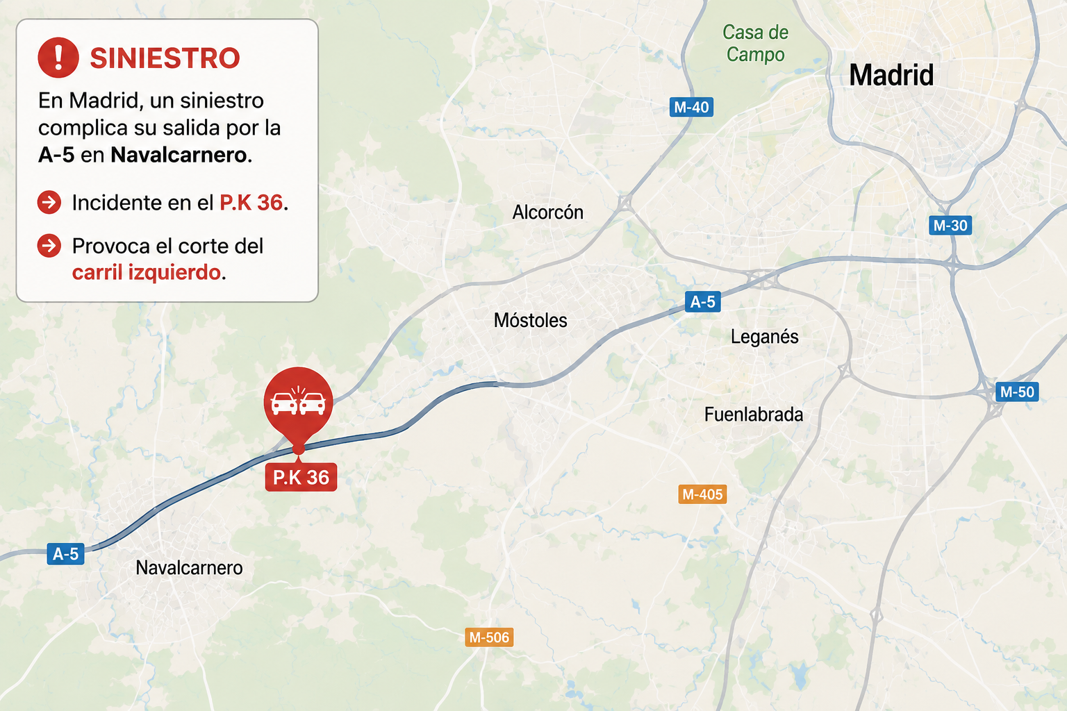Mapa de situación de accidente en Navalcarnero
