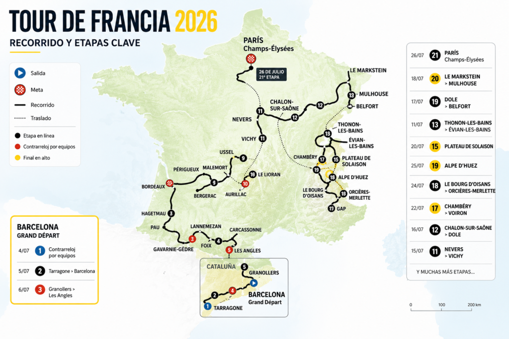 mapa recorrido del Tour de Francia 2026