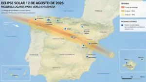 Mapa de los mejores lugares para ver el eclipse solar del 12 de agosto de 2026 en España