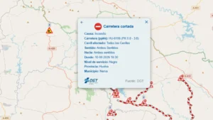 Cunde la alarma en las carreteras de Huelva: la DGT confirma 15 cortes por incendios forestales en la provincia y la situación sigue activa