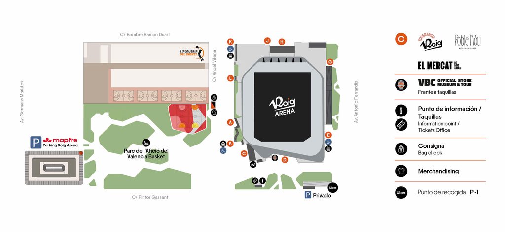 Plano completo de cómo llegar al Roig Arena y dónde aparcar